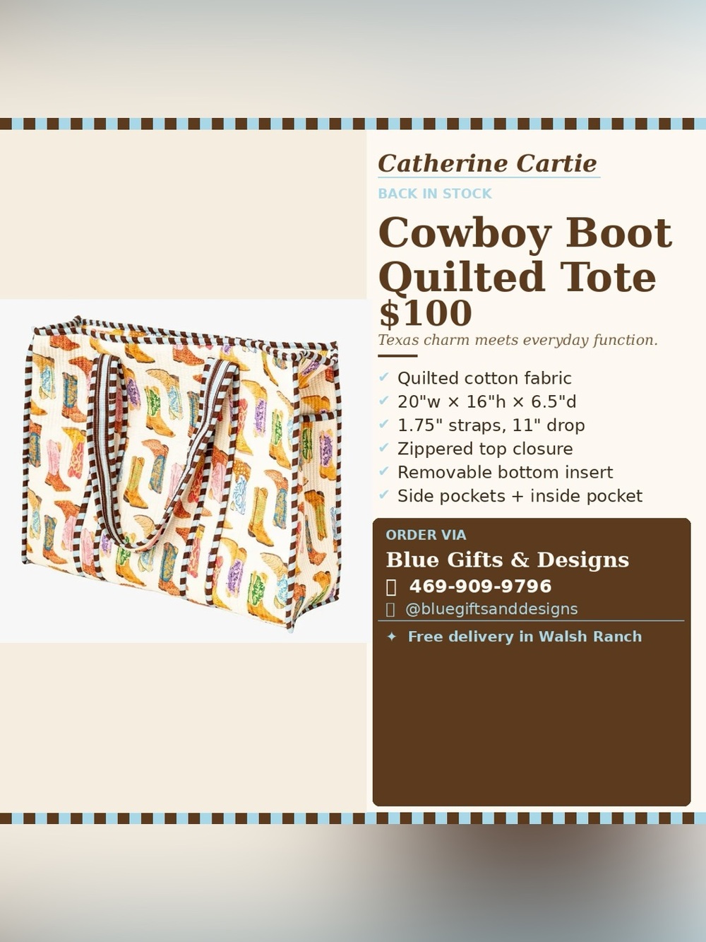 Cowboy Boot Quilted Tote - Multicolor